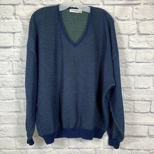 St‎ Croix 2XL Mens V Neck Sweater Textured Blue with Colorful Flecks